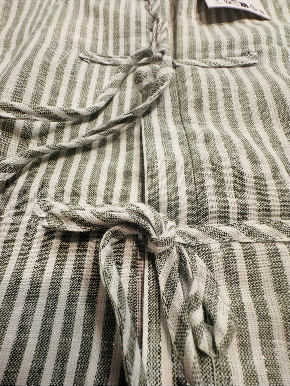 Zara Sleeveless Striped Tie-Front Peplum Top - Gray & White - Picture 2 of 7
